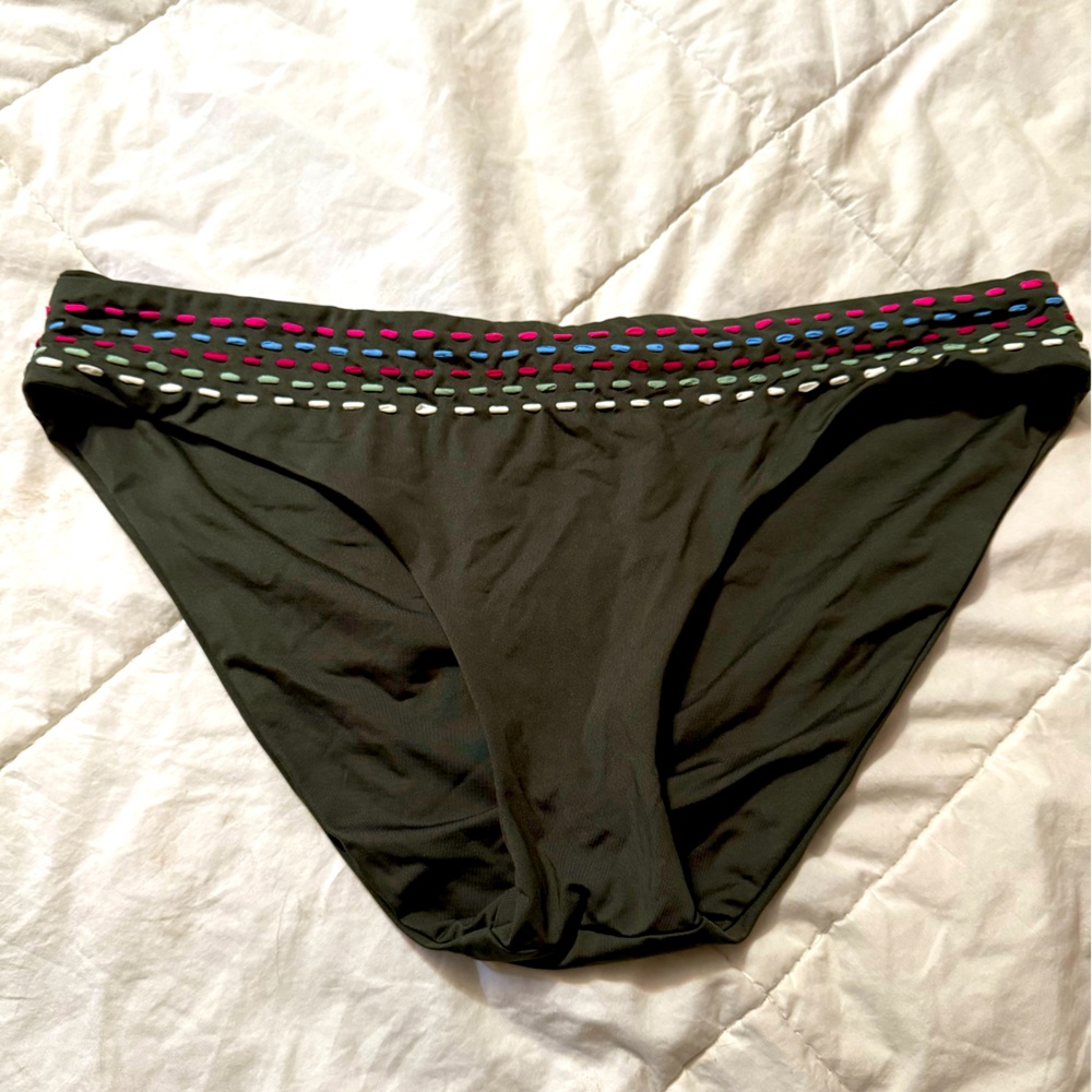Dark Green Bikini Bottom with Colorful Trim
